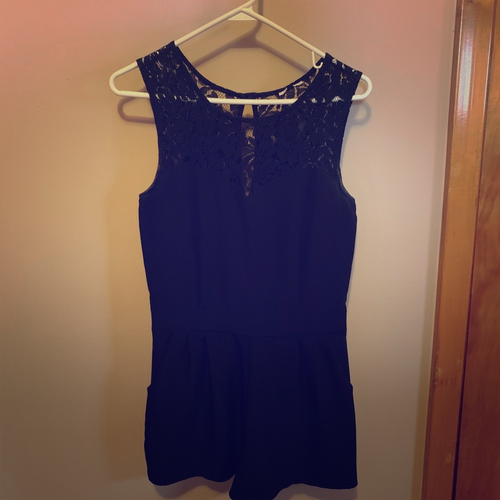 Black lace top romper